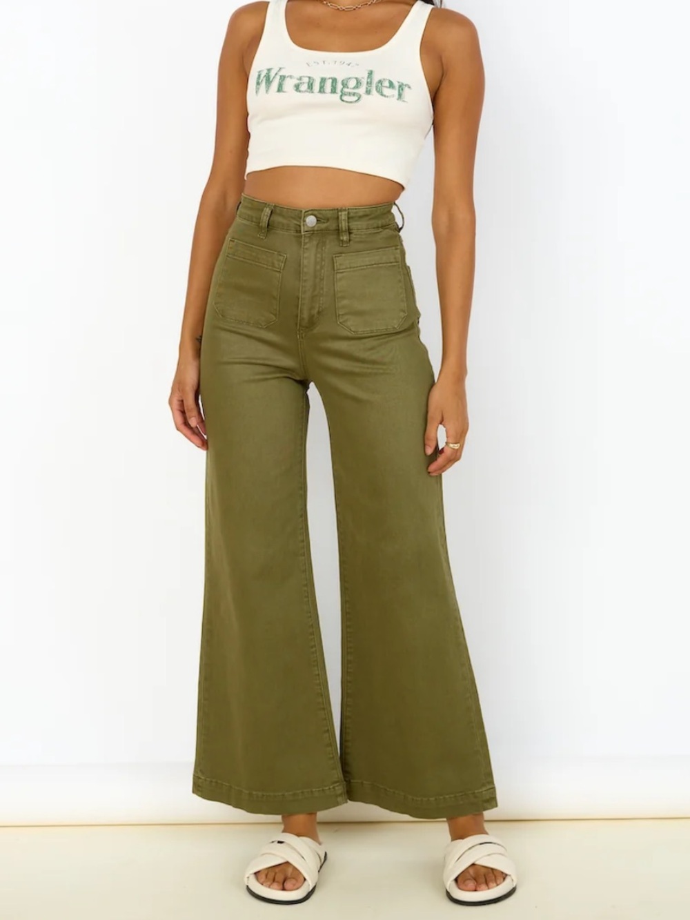 Rolla's Sailor High-Rise Wide Leg Jeans in Army Green Size 27